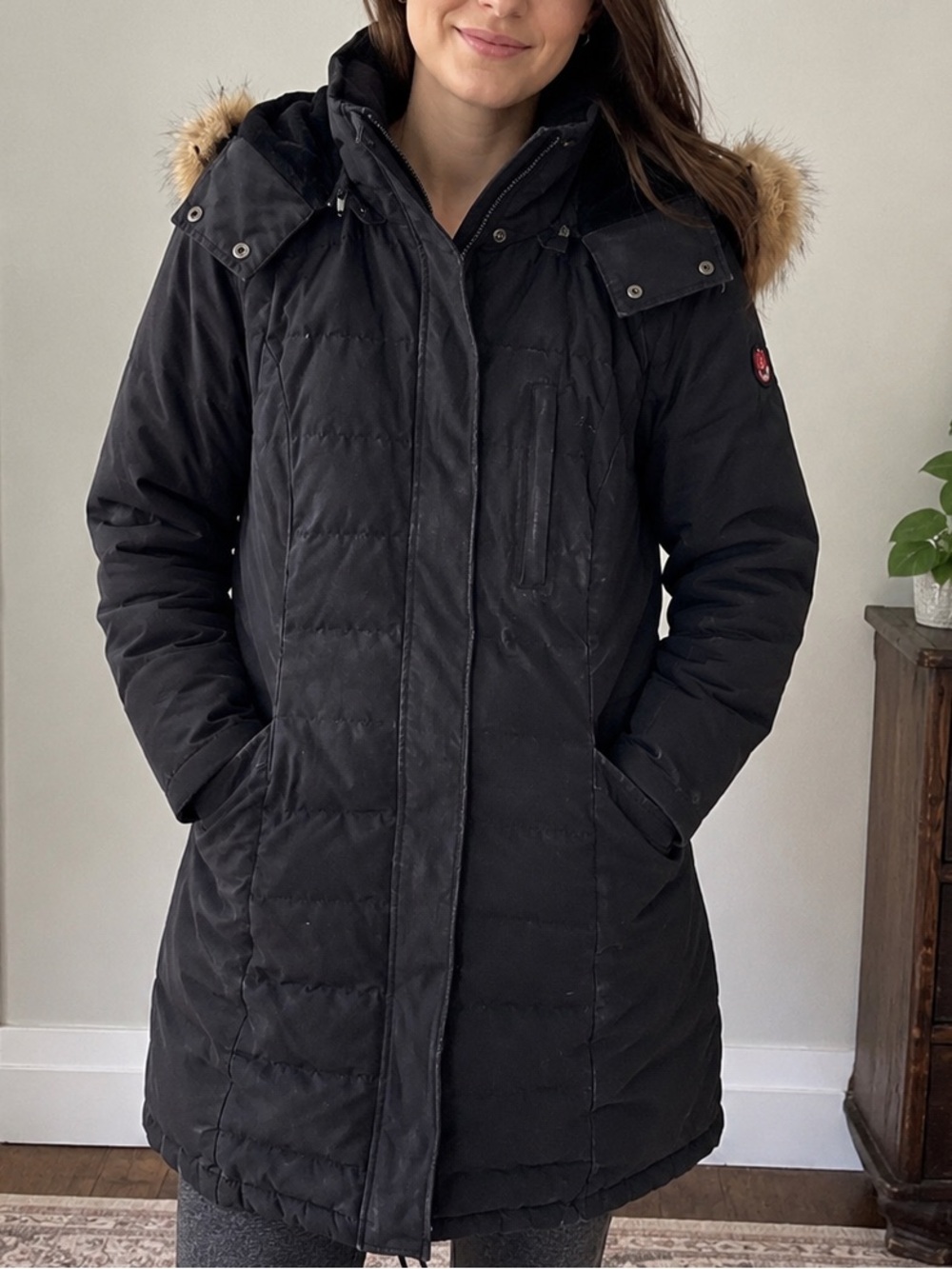 Pendleton Duck Down Feather Black Parka Jacket Coyote Fur Hood Small Coat